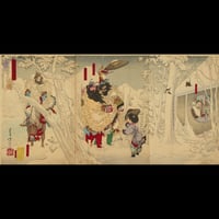 月岡芳年 三国志図会内 玄徳風雪ニ孔明ヲ訪フ 三枚続/TSUKIOKA YOSHITOSHI