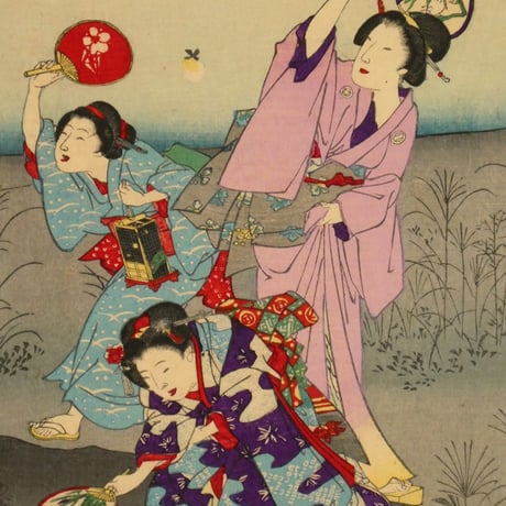 豊原国周・歌川広重 明石の初秋 三枚続/KUNICHIKA・HIROSHIGE