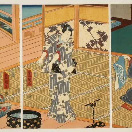 三代歌川豊国 露福夢妻戸白萩 三枚続/UTAGAWA TOYOKUNIⅢ