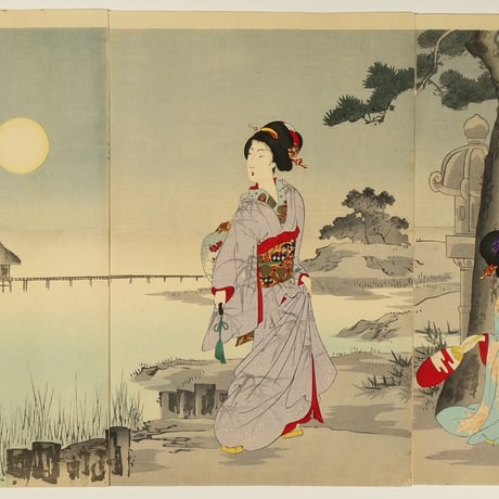 楊洲周延 月下の納涼 三枚続/CHIKANOBU