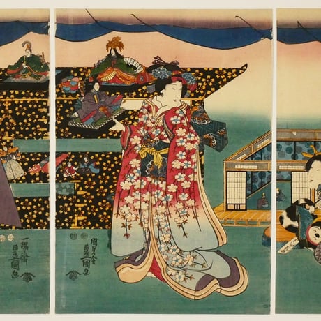 三代歌川豊国	雛女夫桃の細眉 三枚続/UTAGAWA TOYOKUNIⅢ