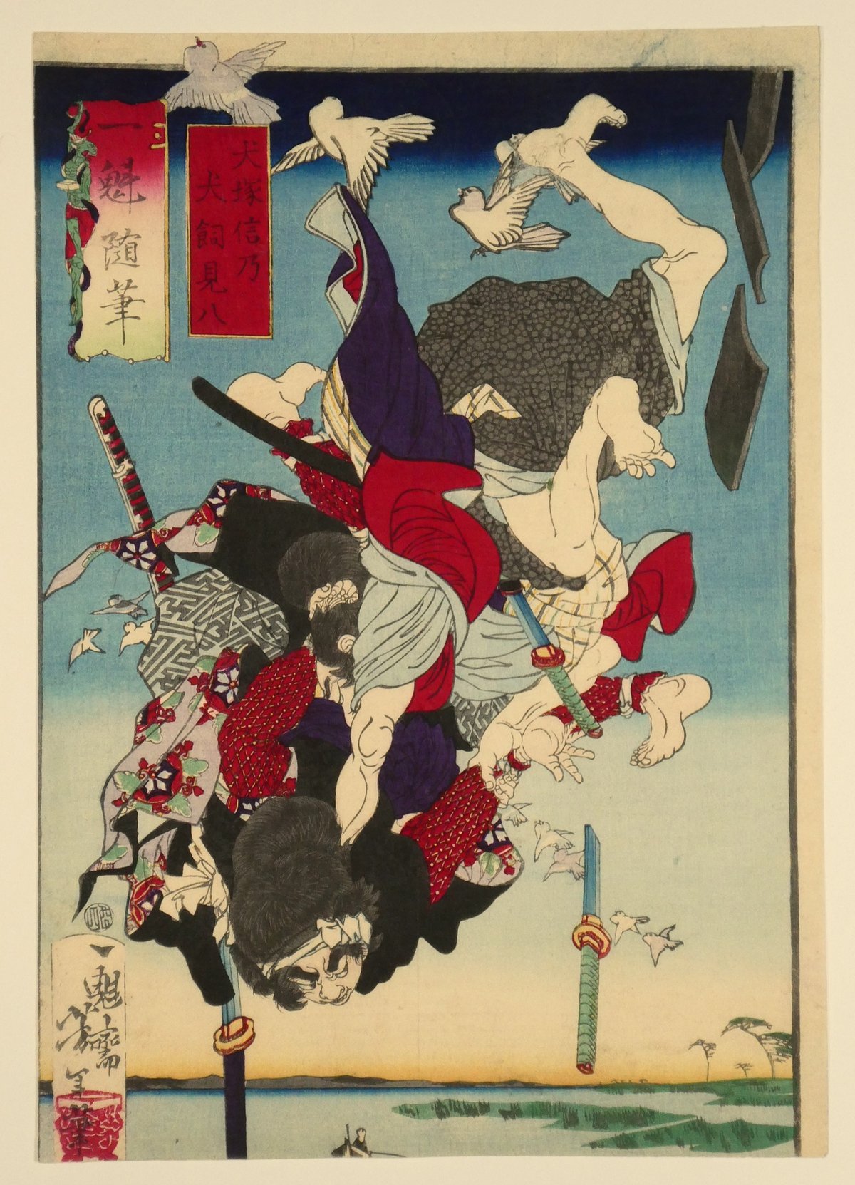 ♦犬と椿図 絹本水墨画 墨彩画 掛け軸？円山派 明治時代 鹿角古美術骨董品 束の間のお散歩（サムライ奔る・・）