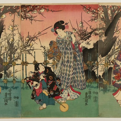 三代歌川豊国 睦月 三枚続/UTAGAWA TOYOKUNIⅢ