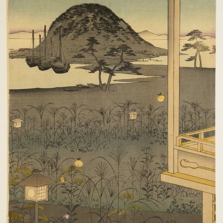 豊原国周・歌川広重 明石の初秋 三枚続/KUNICHIKA・HIROSHIGE