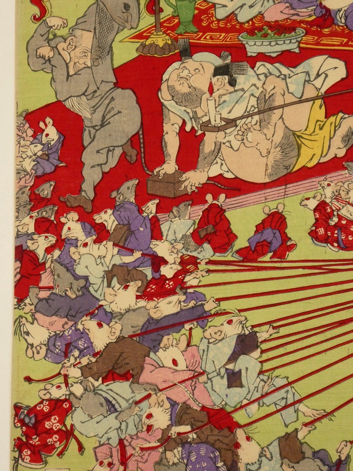 河鍋暁斎 新板 大黒天福引之図 三枚続/KAWANABE KYOSAI