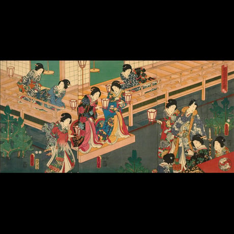 三代歌川豊国 若君宮参之図 三枚続/UTAGAWA TOYOKUNIⅢ
