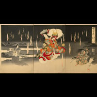 楊洲周延 竹のひと節 本朝二十四孝 狐火 三枚続/CHIKANOBU