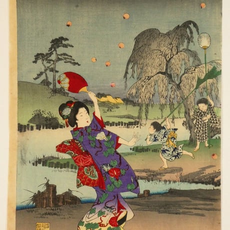 楊洲周延 別荘乃蛍 三枚続/CHIKANOBU