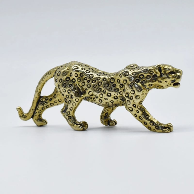 トラヒョウチーター豹のオブジェ 約50cm 黒 金 ブラックゴールドS
