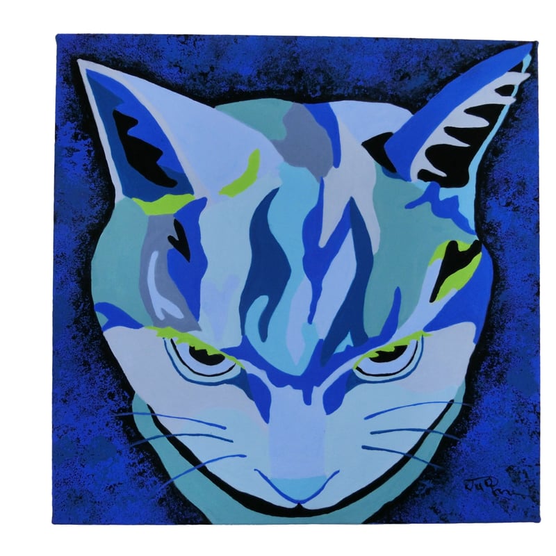 青猫 アクリル画 キャンバス アート 青猫 blue cat | juru's ARTshop