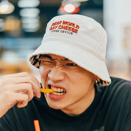 WASHED CHECKER BUCKET HAT  {WASHED WHITE / BLACK CHECKER}