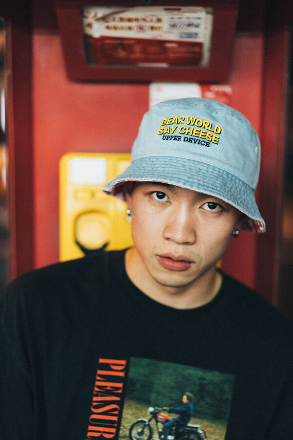 WASHED CHECKER BUCKET HAT {WASHED BLUE / RED C