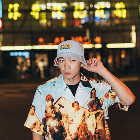 WASHED CHECKER BUCKET HAT  {WASHED BLUE / RED CHECKER}
