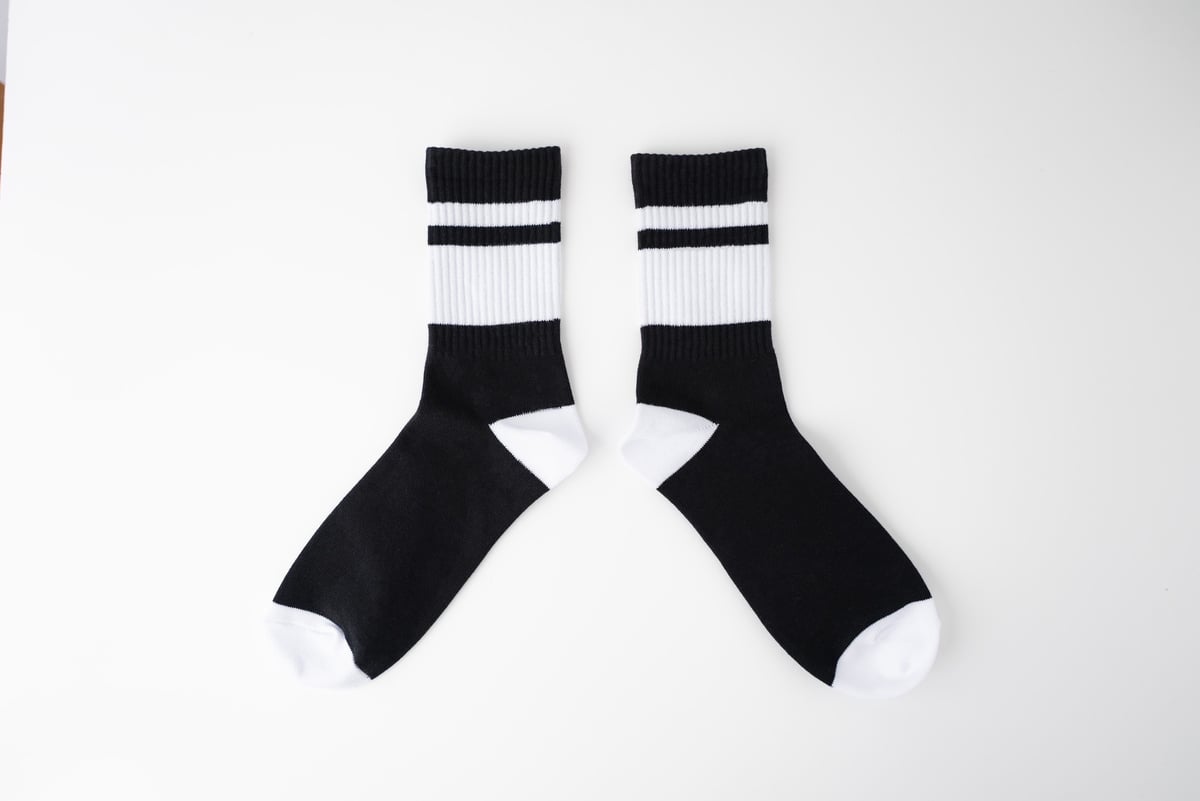 Cotton Border Socks / Black × White | totonow shop
