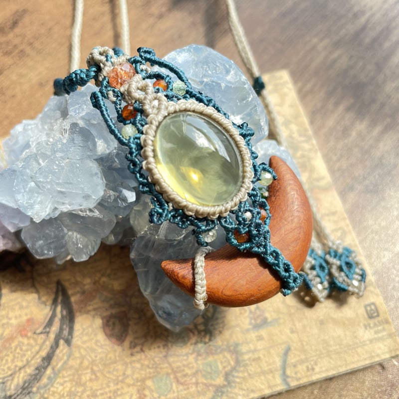 シャンパンクォーツ×屋久杉 マクラメペンダント ネックレス 天然石