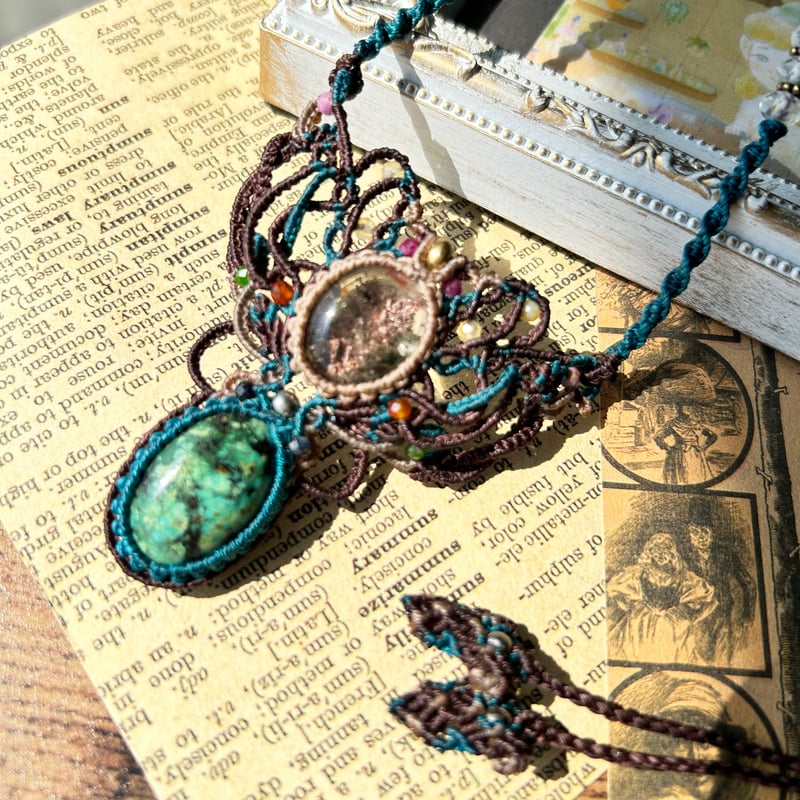 マクラメ編みネックレス クリソコラ マカライト 楽天市場】クリソコラマラカイト マクラメペンダント 天然石