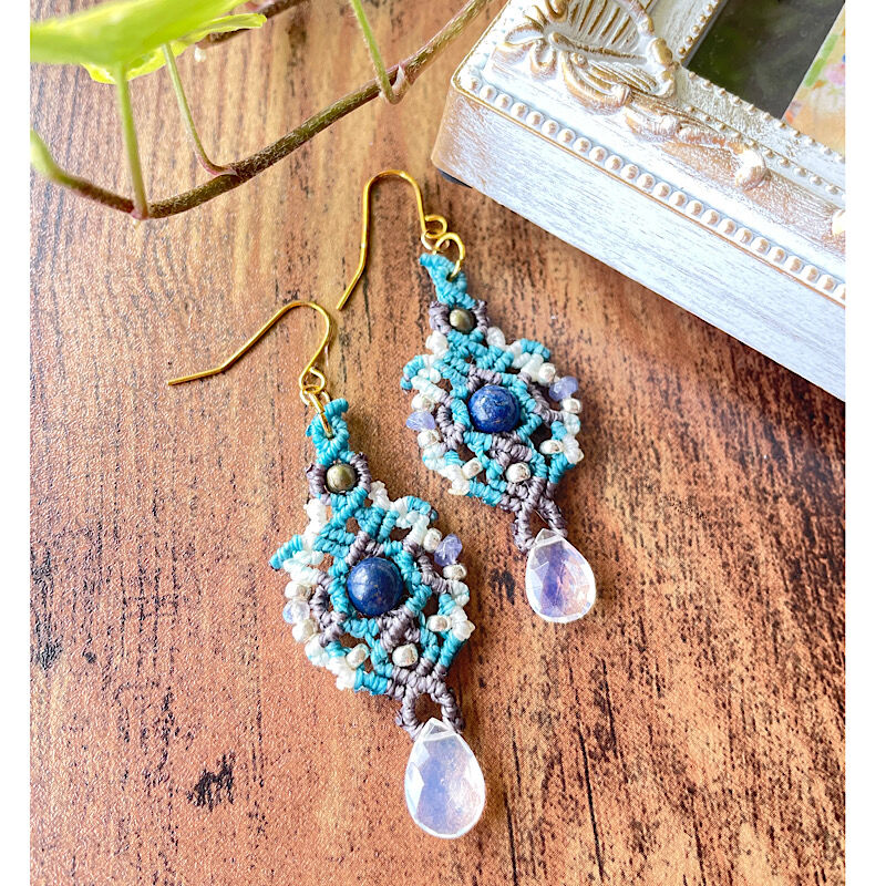 プレシャスオパール マクラメピアス | Heart&stonesマクラメジュエリー