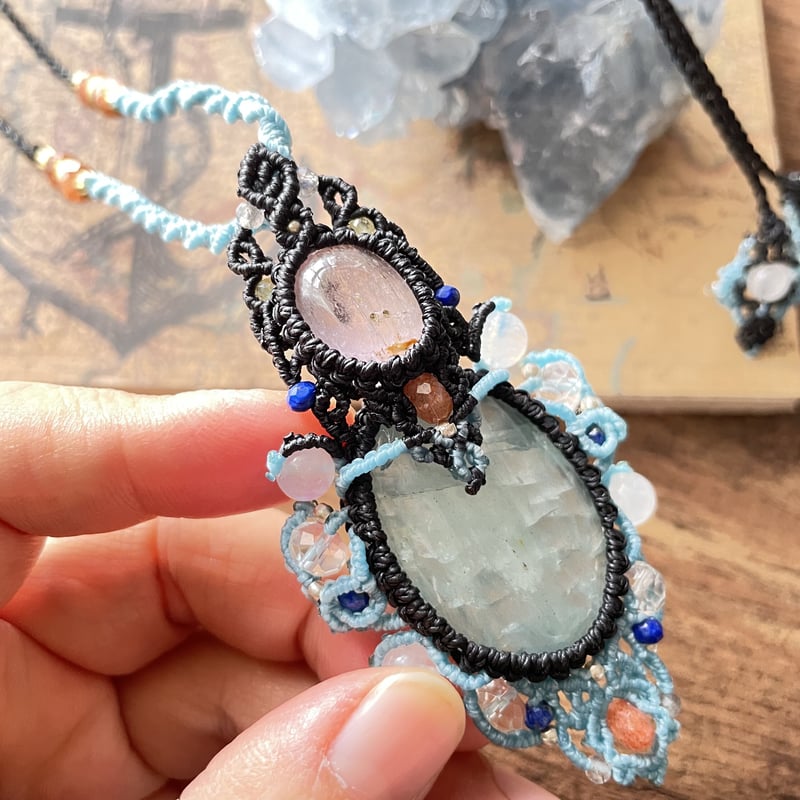 アクアマリン×クォーツ マクラメペンダント ネックレス | Heart&stones  