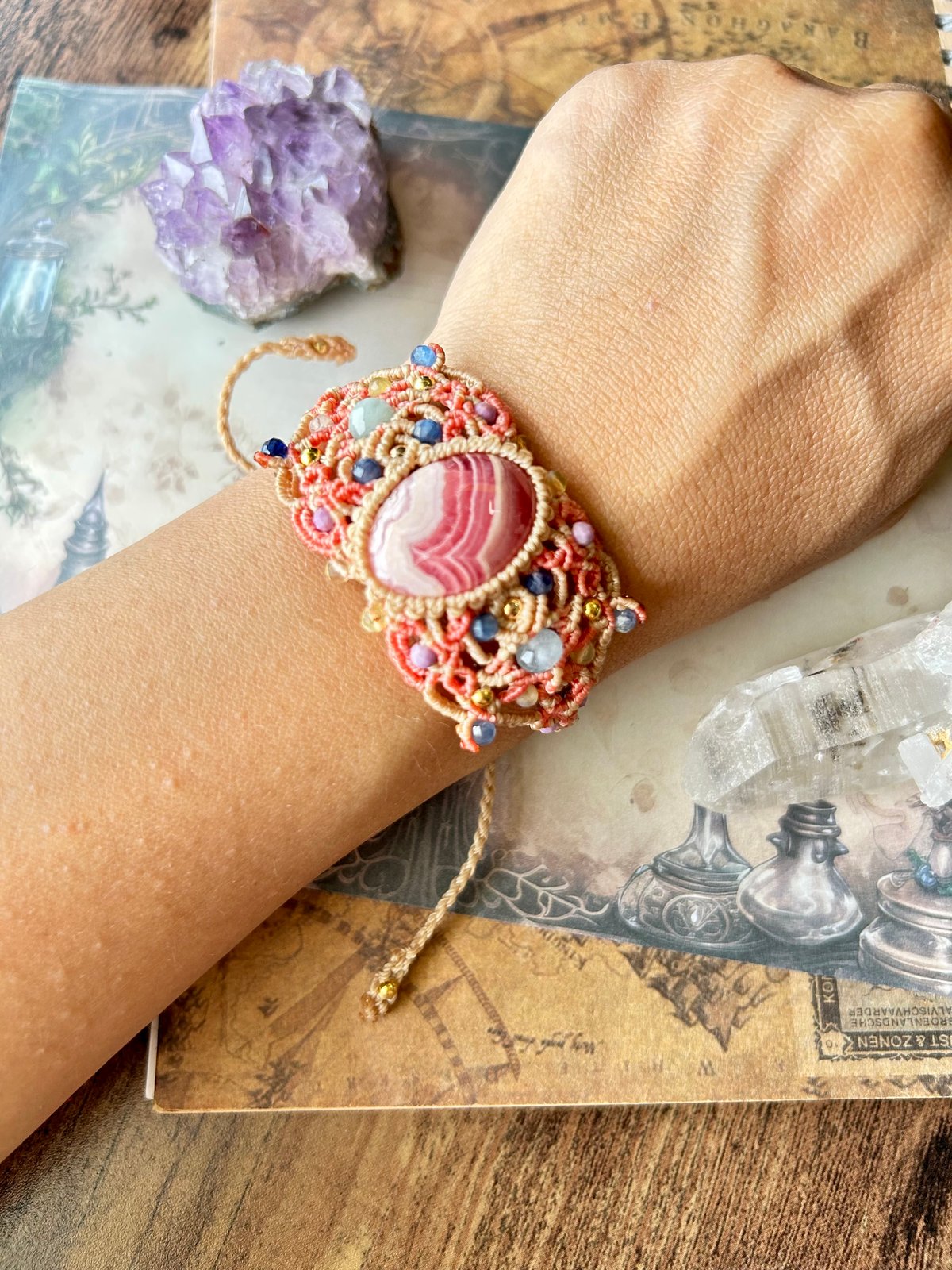 インカローズ マクラメブレスレット バングル 天然石アクセサリー