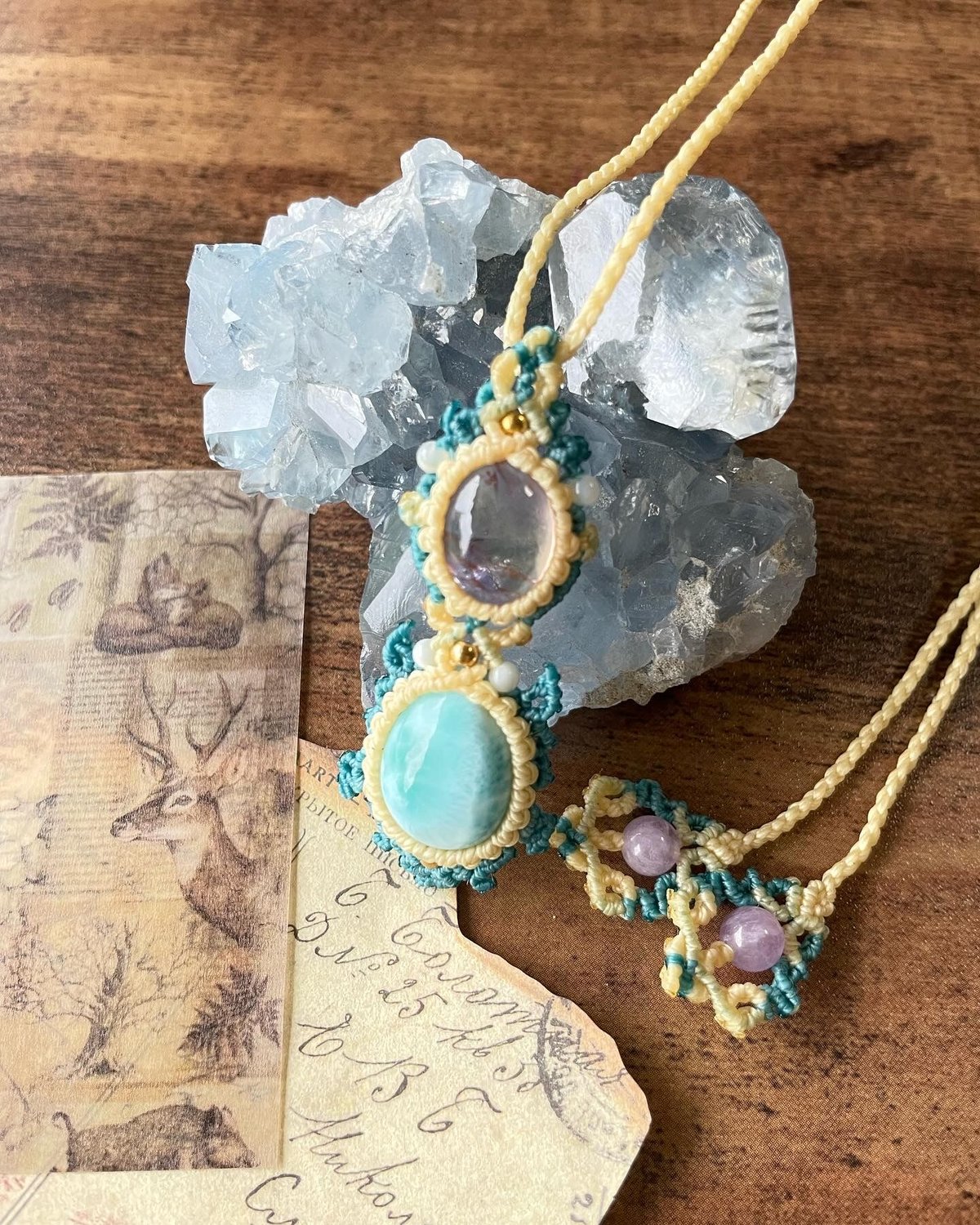 アメトリン×ラリマーマクラメペンダント | Heart&stonesマクラメジュエリー