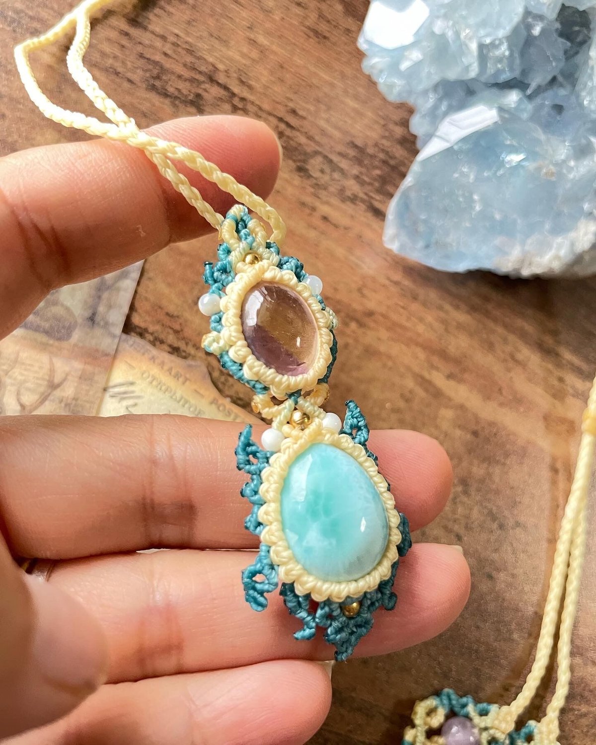 アメトリン×ラリマーマクラメペンダント | Heart&stonesマクラメ