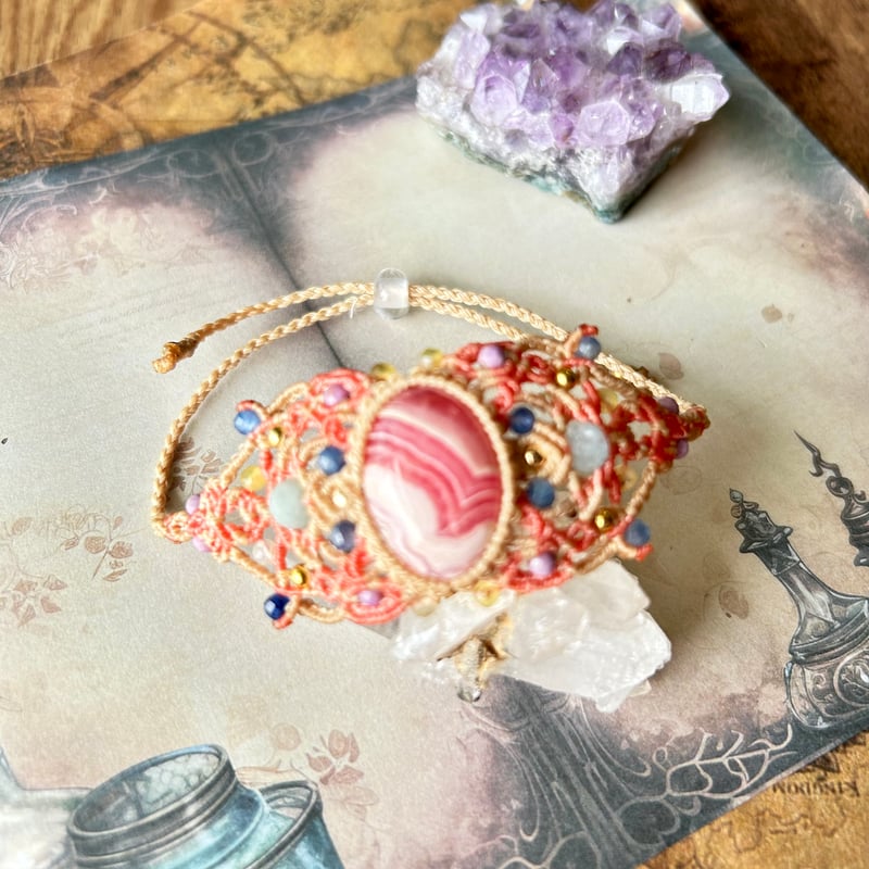 インカローズ マクラメブレスレット バングル 天然石アクセサリー