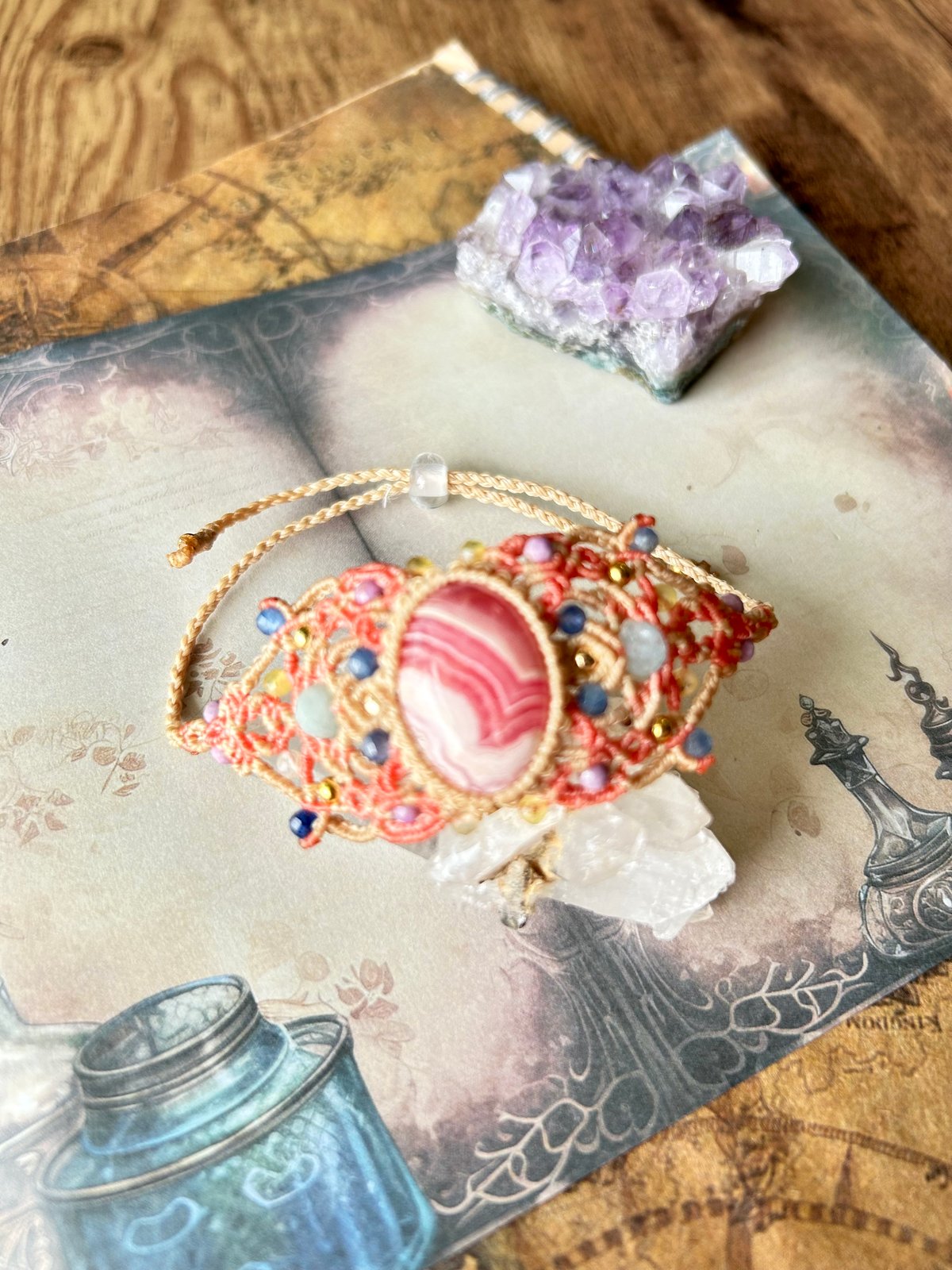 インカローズ マクラメブレスレット バングル 天然石アクセサリー