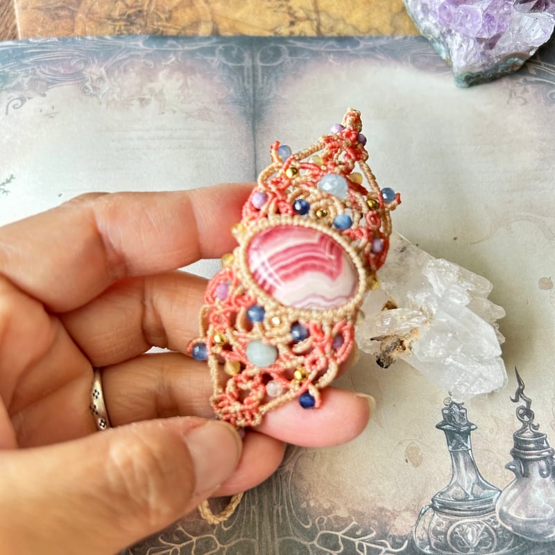 インカローズ マクラメブレスレット バングル 天然石アクセサリー