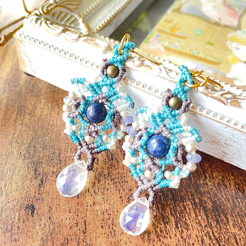 プレシャスオパール マクラメピアス | Heart&stonesマクラメジュエリー