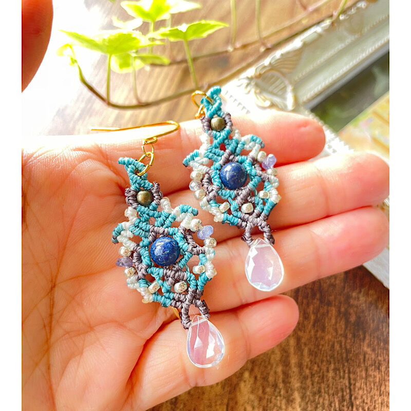 プレシャスオパール マクラメピアス | Heart&stonesマクラメジュエリー