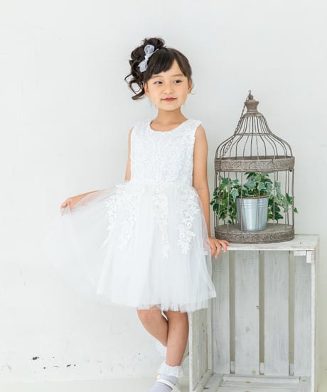 【レンタル3泊４日】【往復送料無料】130〜140cm白のノースーリーブドレス