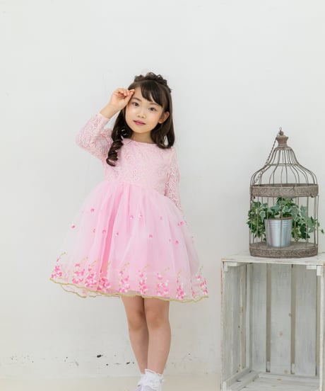 【レンタル3泊４日】【往復送料無料】120〜140cmピンクの長袖ドレス