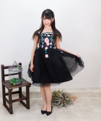 【レンタル３泊４日】【往復送料無料】100〜160cmブラックにピンクの花の膝丈ドレス