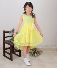 【レンタル3泊４日】【往復送料無料】100〜130cm、150cm明るいイエローのドット刺繍ドレス