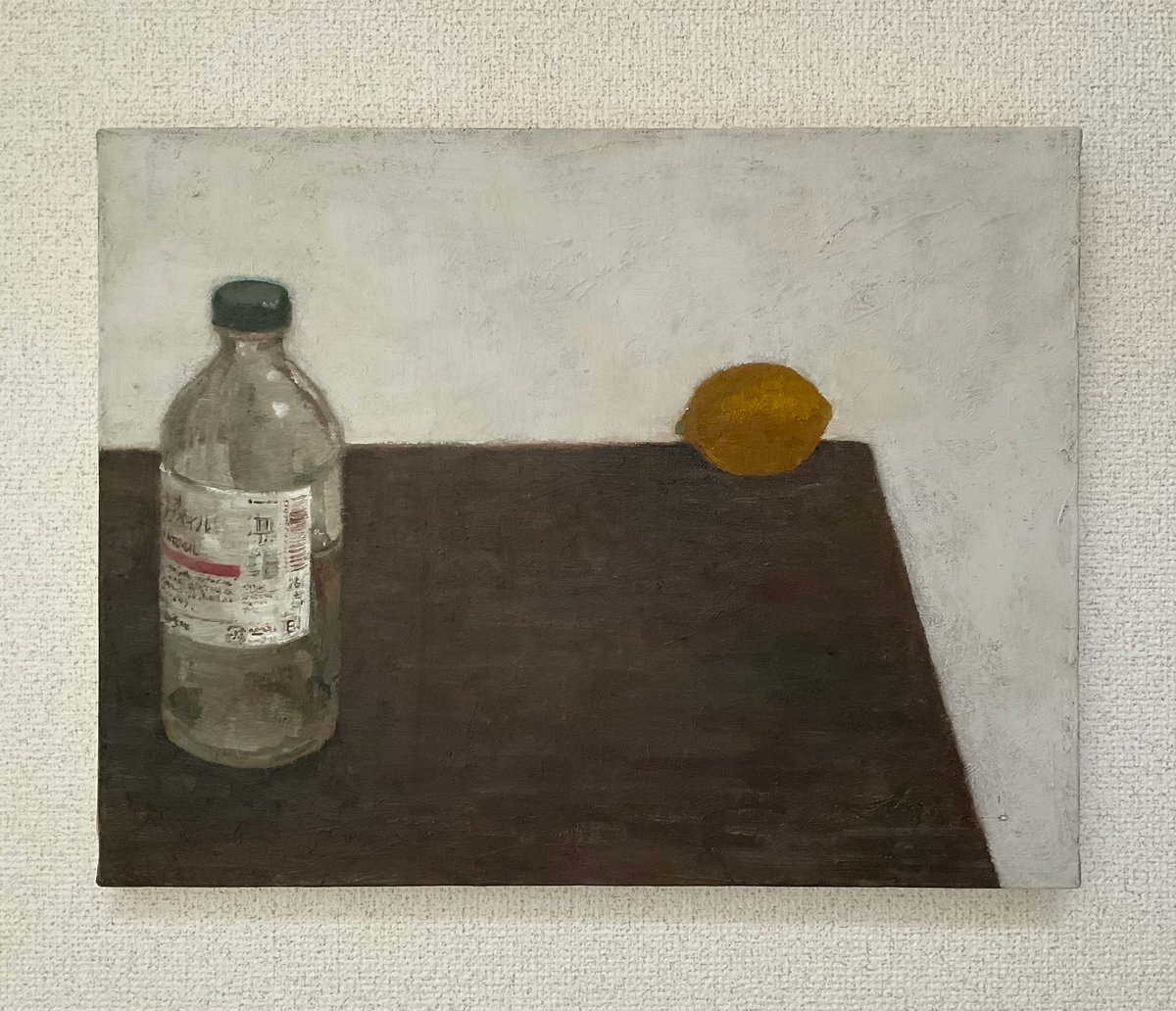 肉筆油絵 静物画 パンジーとレモン 肉筆油絵 静物画 パンジーとレモン