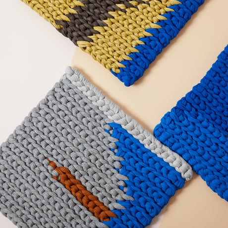Reused textile rug　square　Blue × Gray
