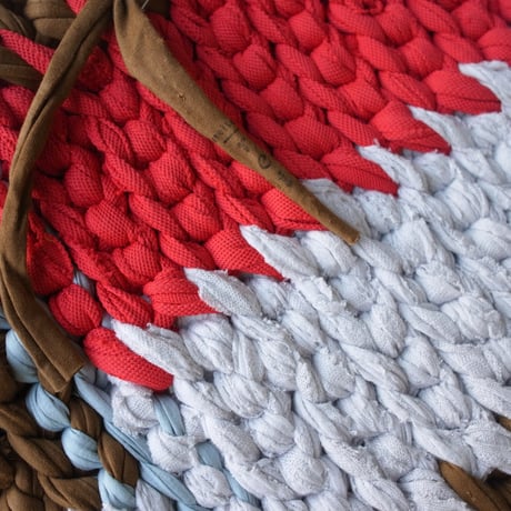 Reused textile rug　square　Red × Brown