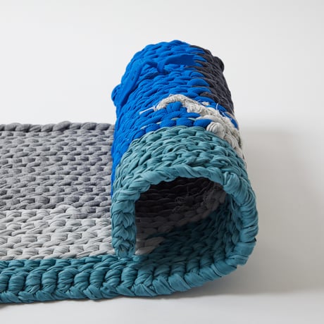 Reused textile rug　S　Blue × Green