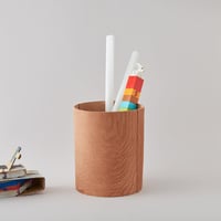 PLYWOOD LEATHER TRASH BASKET