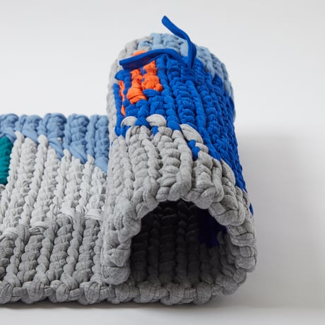 Reused textile rug　S　Blue × Orange