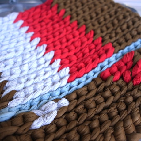 Reused textile rug　square　Red × Brown