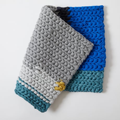 Reused textile rug　S　Blue × Green