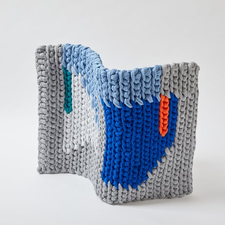 Reused textile rug　S　Blue × Orange