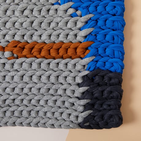 Reused textile rug　square　Blue × Gray