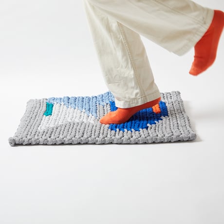 Reused textile rug　S　Blue × Orange