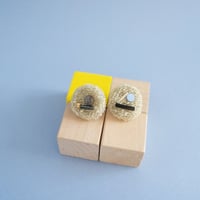 ビーズイヤリング　Blue × Beige