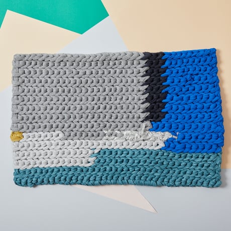 Reused textile rug　S　Blue × Green