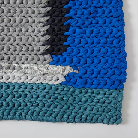 Reused textile rug　S　Blue × Green