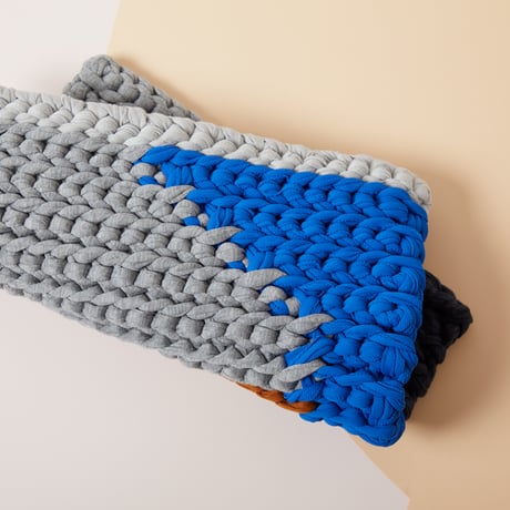 Reused textile rug　square　Blue × Gray