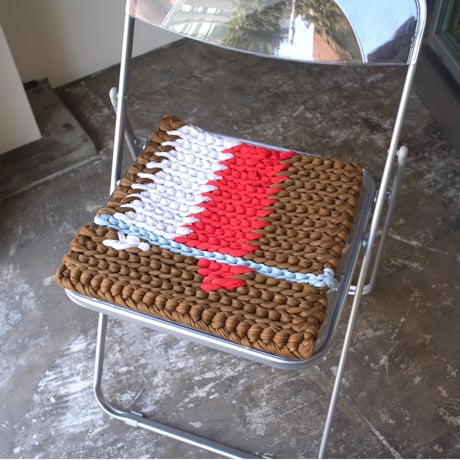 Reused textile rug　square　Red × Brown